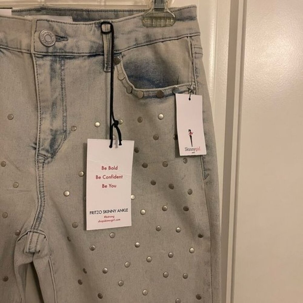 Skinnygirl Fritz Skinny Ankle Jeans W30 Light Wash Studded